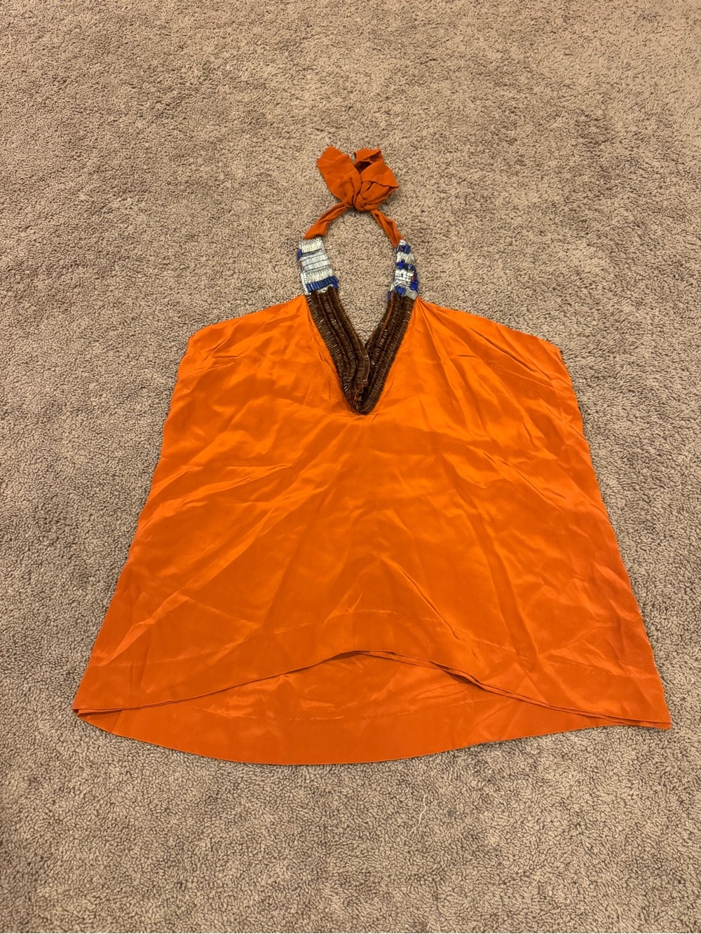 Dries Van Noten Orange Silk Beaded Halter Top Sz 40 US 8